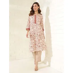 Fabindia Peach Cotton Printed Straight Kurta-picture-10