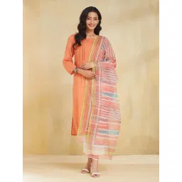 Fabindia Peach Regular Fit Self Kurta-picture-24