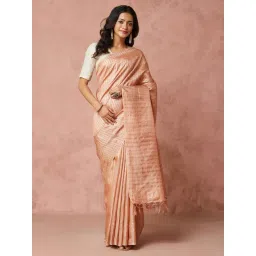 Fabindia Peach Silk Regular Fit Woven Saree-picture-29