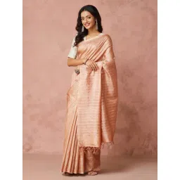 Fabindia Peach Silk Regular Fit Woven Saree image 3