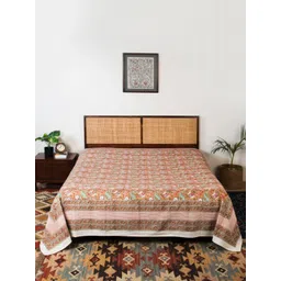 Fabindia Pink & Brown Floral Printed Pure Cotton Bedsheet-picture-12