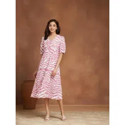 Fabindia Pink Cotton Ikat Midi Dress-picture-35