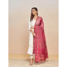 Fabindia Pink Cotton Silk Blend Hand Block Printed Dupatta-picture-22