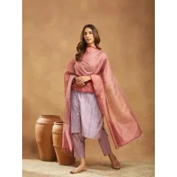 Fabindia Pink Cotton Silk Blend Hand Woven Dupatta-picture-46