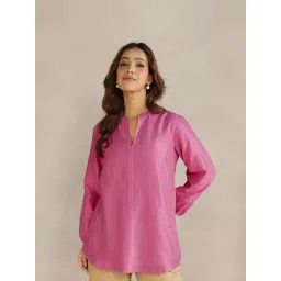 Fabindia Pink Cotton Silk Embroidered Regular Fit Tunic-picture-34