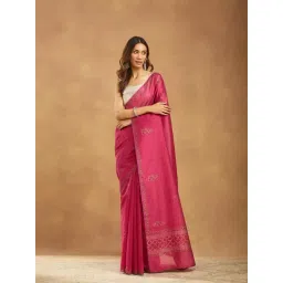 Fabindia Pink Cotton Silk Hand Block Print Saree-picture-21