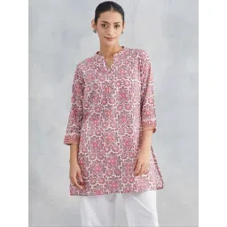 Fabindia Pink Cotton Slim Fit Floral Print Kurtis-picture-28
