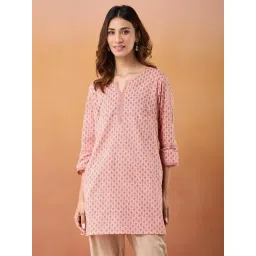 Fabindia Pink Cotton Slim Fit Hand Block Printed Short Kurta-picture-33