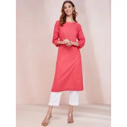 Fabindia Pink Cotton Straight Kurta-picture-47