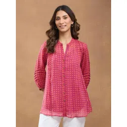 Fabindia Pink Regular Fit Woven Design Tunic-picture-39
