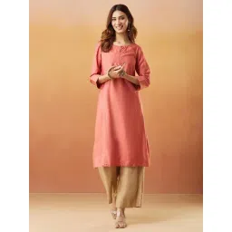 Fabindia Pink Silk Viscose Regular Fit Solid Kurta-picture-28