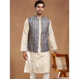 Fabindia Printed Hand Block Printed Pure Silk Woven Nehru Jackets-picture-34