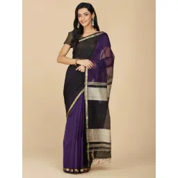 Fabindia Purple & Black Cotton Silk Printed Saree Without Blouse Piece-picture-20