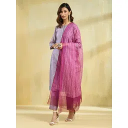 Fabindia Purple Cotton Silk Hand Block Printed Dupatta-picture-18