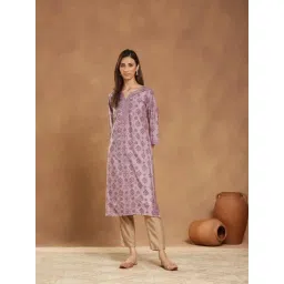 Fabindia Purple Viscose Silk Printed Long Kurta-picture-36