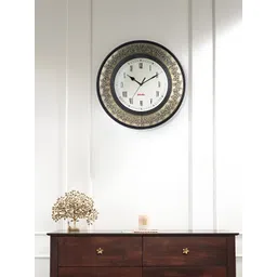 Fabindia Purvi Silver-Toned & Black Textured Wooden Wall Clock image 1