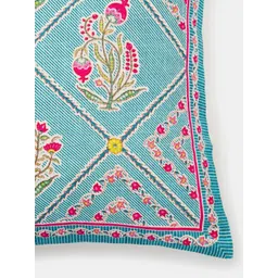 Fabindia Rasika Blue & Pink Floral Cotton Square Cushion Covers-picture-39
