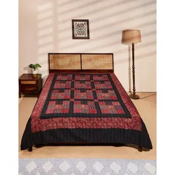 Fabindia Red & Black Printed Cotton Double King Bed Cover-picture-12