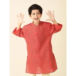 Fabindia Red Cotton Printed Long Kurta-picture-25