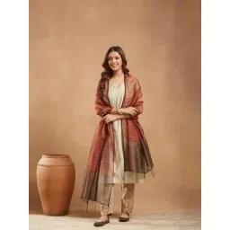 Fabindia Red Cotton Silk Woven Design Dupatta-picture-39