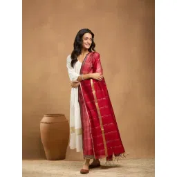 Fabindia Red Cotton Silk Woven Design Dupatta-picture-38