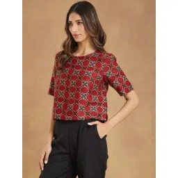 Fabindia Red Regular Fit Printed Top image 3
