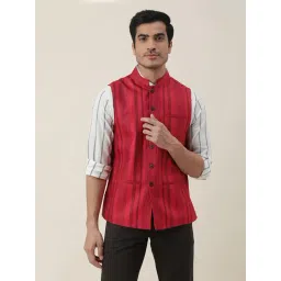 Fabindia Red Regular Fit Striped Jacket-picture-40