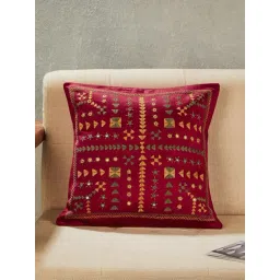 Fabindia Red Sutra Embroidered Cotton Viscose Cushion Cover-picture-40