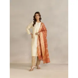 Fabindia Rust Cotton Silk Woven Dupatta-picture-17