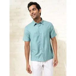 Fabindia Sky Blue Straight Fit Printed Shirt-picture-18