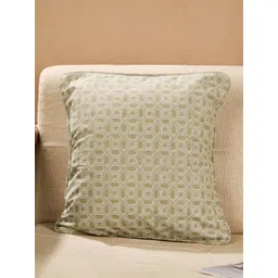 Fabindia Standalone Olive Green & Beige Geometric Printed Cotton Square Cushion Cover-picture-18