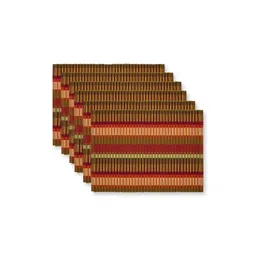 Fabindia Standalone Red & Brown 6 Pieces Striped Cotton Table Placemats image 1