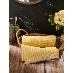 Fabindia Standalone Yellow & Grey Woven Cotton Honeycomb Reversible Hand Towel-picture-16