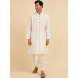 Fabindia Striped Band Collar Cotton Straight Kurta-picture-22