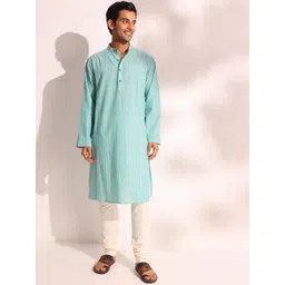 Fabindia Striped Band Collar Cotton Straight Kurta-picture-16