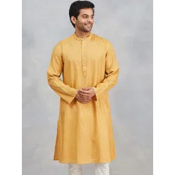 Fabindia Striped Band Collar Silk Blend Straight Kurta-picture-24