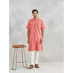 Fabindia Striped Band Collar Straight Cotton Kurta-picture-32