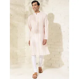 Fabindia Striped Cotton Mandarin Collar Straight Thread Work Kurta-picture-13