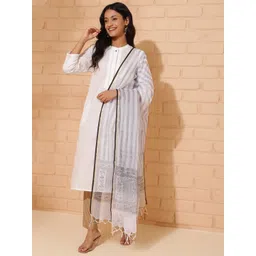 Fabindia Striped Cotton Silk Block Print Dupatta with Zari-picture-41