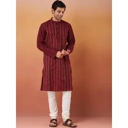 Fabindia Striped Woven Design Band Collar Cotton Slim Fit Straight Kurta-picture-18
