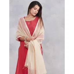 Fabindia Striped Woven Design Zari Cotton Silk Dupatta-image-45