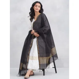 Fabindia Striped Woven Design Zari Cotton Silk Dupatta-picture-34