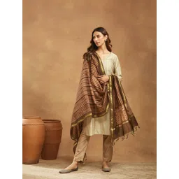 Fabindia Striped Woven Design Zari Work Cotton Silk Dupatta-image-48