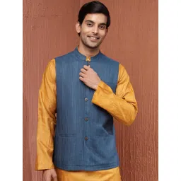 Fabindia Striped Woven Nehru Jacket-image-3