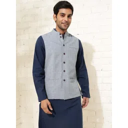 Fabindia Striped Woven Nehru Jackets-image-1