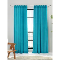 Fabindia Tahib Teal Blue Striped Cotton Window Curtain-picture-29
