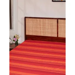 Fabindia Tarana Red & Orange-Colored Striped Cotton 120 TC Double Bed-King Bed Cover-picture-25