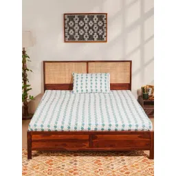 Fabindia Teal Aksh Cotton Printed Bed Sheet with 1 Pillow Cover-picture-33