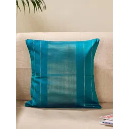 Fabindia Teal Blue & Beige Geometric Cotton Silk Square Cushion Covers-picture-13