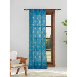 Fabindia Teal Blue & Gold-Toned Ethnic Motifs Cotton Window Curtain-picture-24